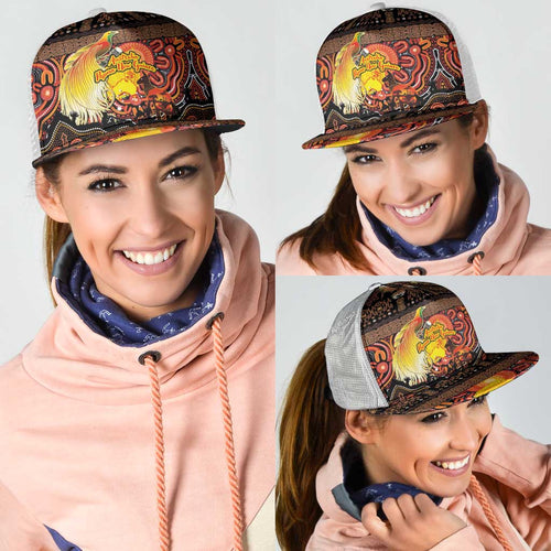 Australia and Papua New Guinea Together Mesh Trucker Cap Kangaroo Aboriginal Art and Bird-of-paradise with Oro Tribal Motifs - Aussie Hoodie