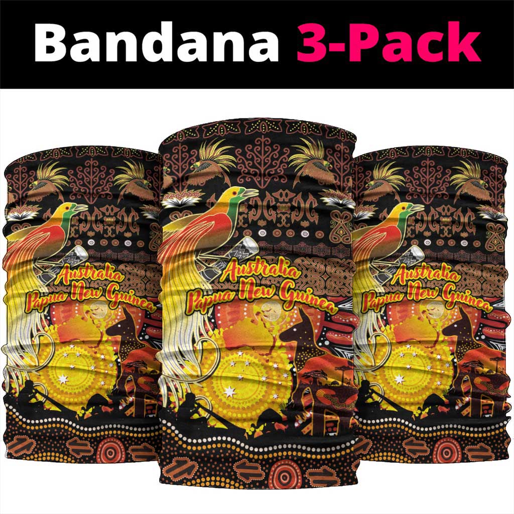 Australia and Papua New Guinea Together Neck Gaiter Kangaroo Aboriginal Art and Bird-of-paradise Oro Tribal Motifs - Aussie Hoodie