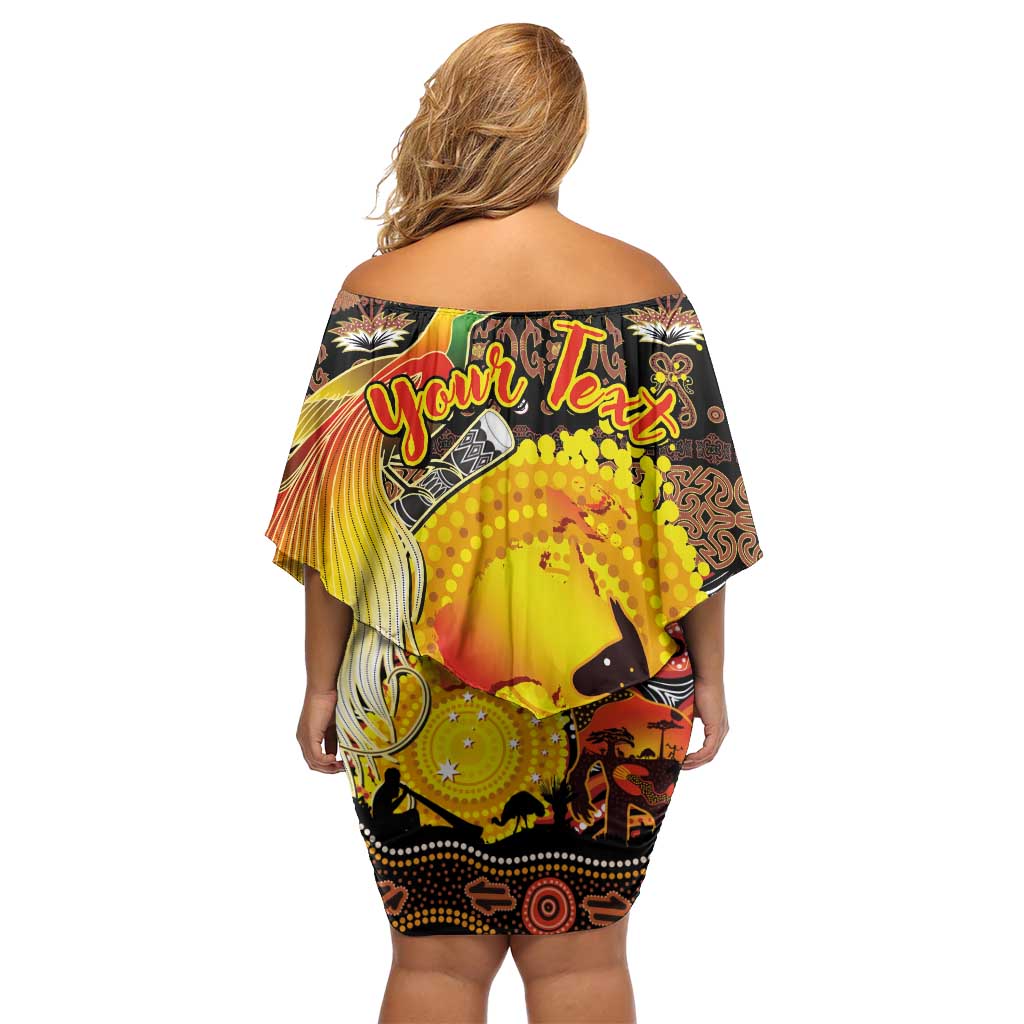 Personalized Australia and Papua New Guinea Together Off Shoulder Short Dress Kangaroo Aboriginal Art and Bird-of-paradise Oro Tribal Motifs - Aussie Hoodie