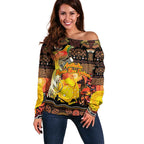 Personalized Australia and Papua New Guinea Together Off Shoulder Sweater Kangaroo Aboriginal Art and Bird-of-paradise Oro Tribal Motifs - Aussie Hoodie