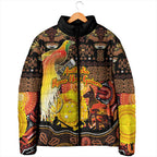 Personalized Australia and Papua New Guinea Together Padded Jacket Kangaroo Aboriginal Art and Bird-of-paradise Oro Tribal Motifs - Aussie Hoodie