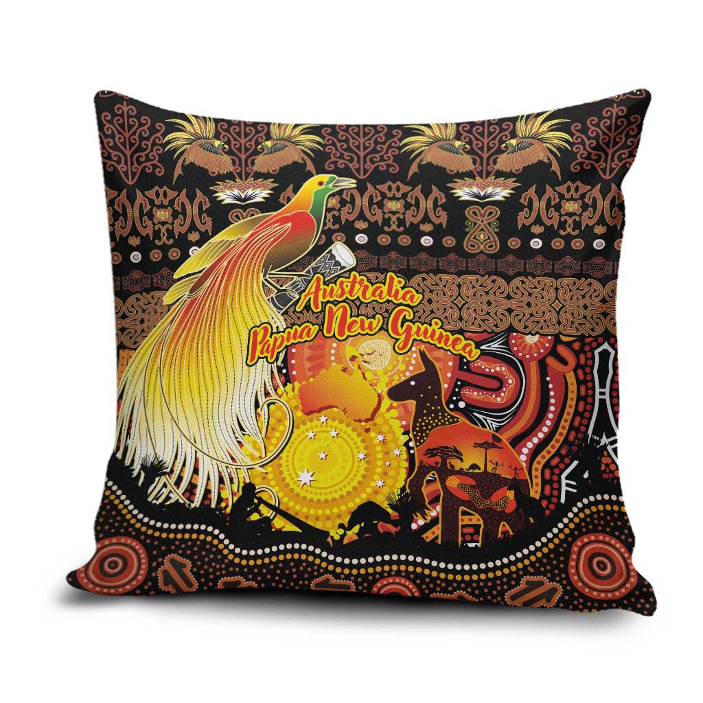 Australia and Papua New Guinea Together Pillow Cover Kangaroo Aboriginal Art and Bird-of-paradise Oro Tribal Motifs - Aussie Hoodie