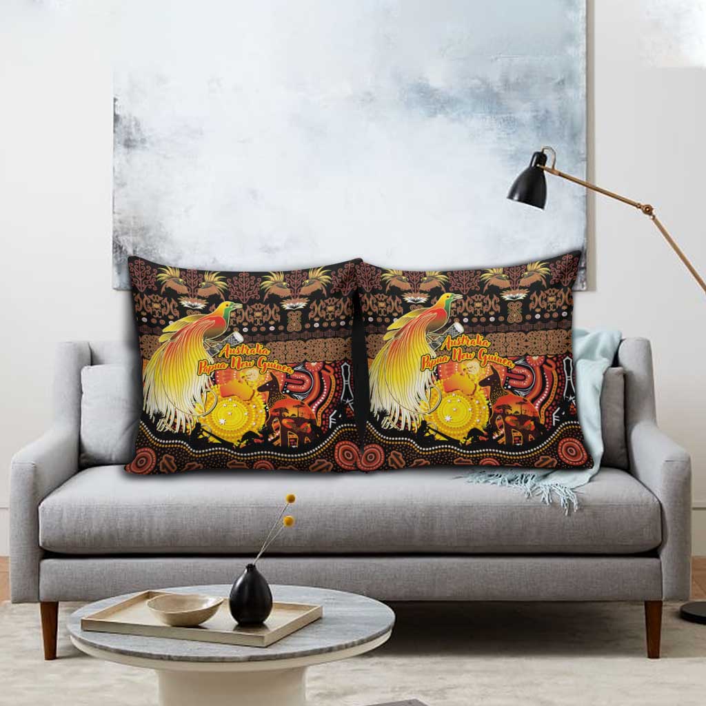 Australia and Papua New Guinea Together Pillow Cover Kangaroo Aboriginal Art and Bird-of-paradise Oro Tribal Motifs - Aussie Hoodie