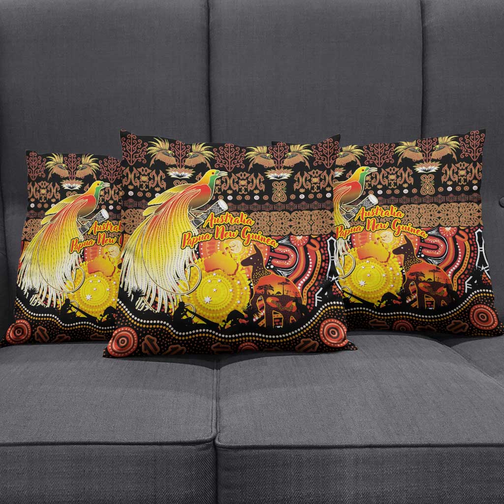 Australia and Papua New Guinea Together Pillow Cover Kangaroo Aboriginal Art and Bird-of-paradise Oro Tribal Motifs - Aussie Hoodie