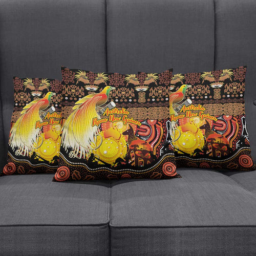 Australia and Papua New Guinea Together Pillow Cover Kangaroo Aboriginal Art and Bird-of-paradise Oro Tribal Motifs - Aussie Hoodie