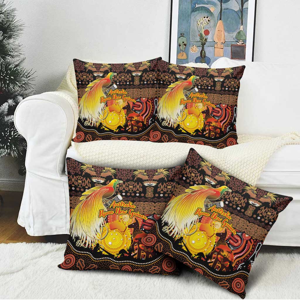Australia and Papua New Guinea Together Pillow Cover Kangaroo Aboriginal Art and Bird-of-paradise Oro Tribal Motifs - Aussie Hoodie