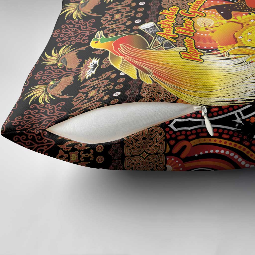 Australia and Papua New Guinea Together Pillow Cover Kangaroo Aboriginal Art and Bird-of-paradise Oro Tribal Motifs - Aussie Hoodie