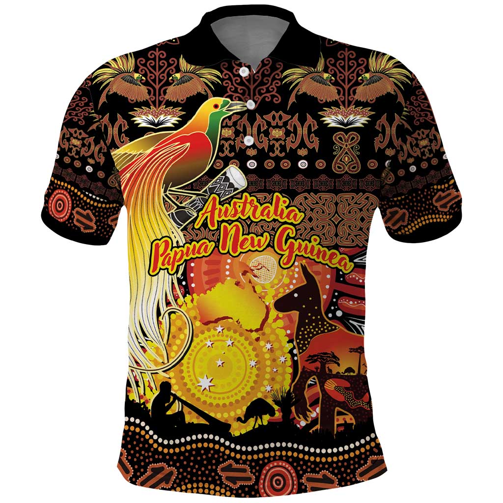Personalized Australia and Papua New Guinea Together Polo Shirt Kangaroo Aboriginal Art and Bird-of-paradise Oro Tribal Motifs - Aussie Hoodie