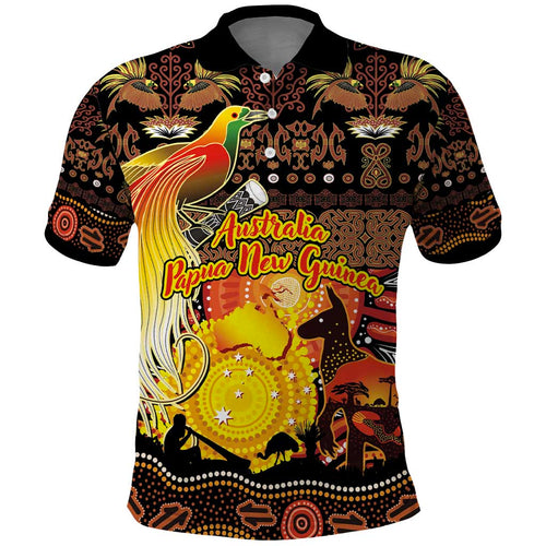 Personalized Australia and Papua New Guinea Together Polo Shirt Kangaroo Aboriginal Art and Bird-of-paradise Oro Tribal Motifs - Aussie Hoodie