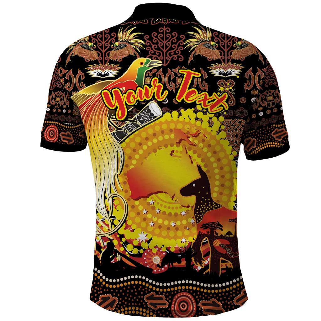 Personalized Australia and Papua New Guinea Together Polo Shirt Kangaroo Aboriginal Art and Bird-of-paradise Oro Tribal Motifs - Aussie Hoodie