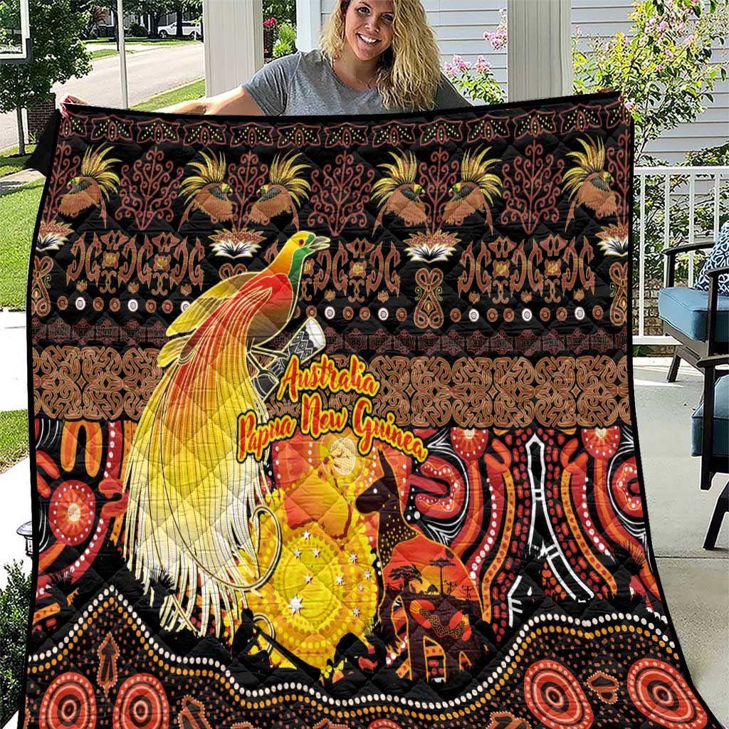 Australia and Papua New Guinea Together Quilt Kangaroo Aboriginal Art and Bird-of-paradise Oro Tribal Motifs - Aussie Hoodie