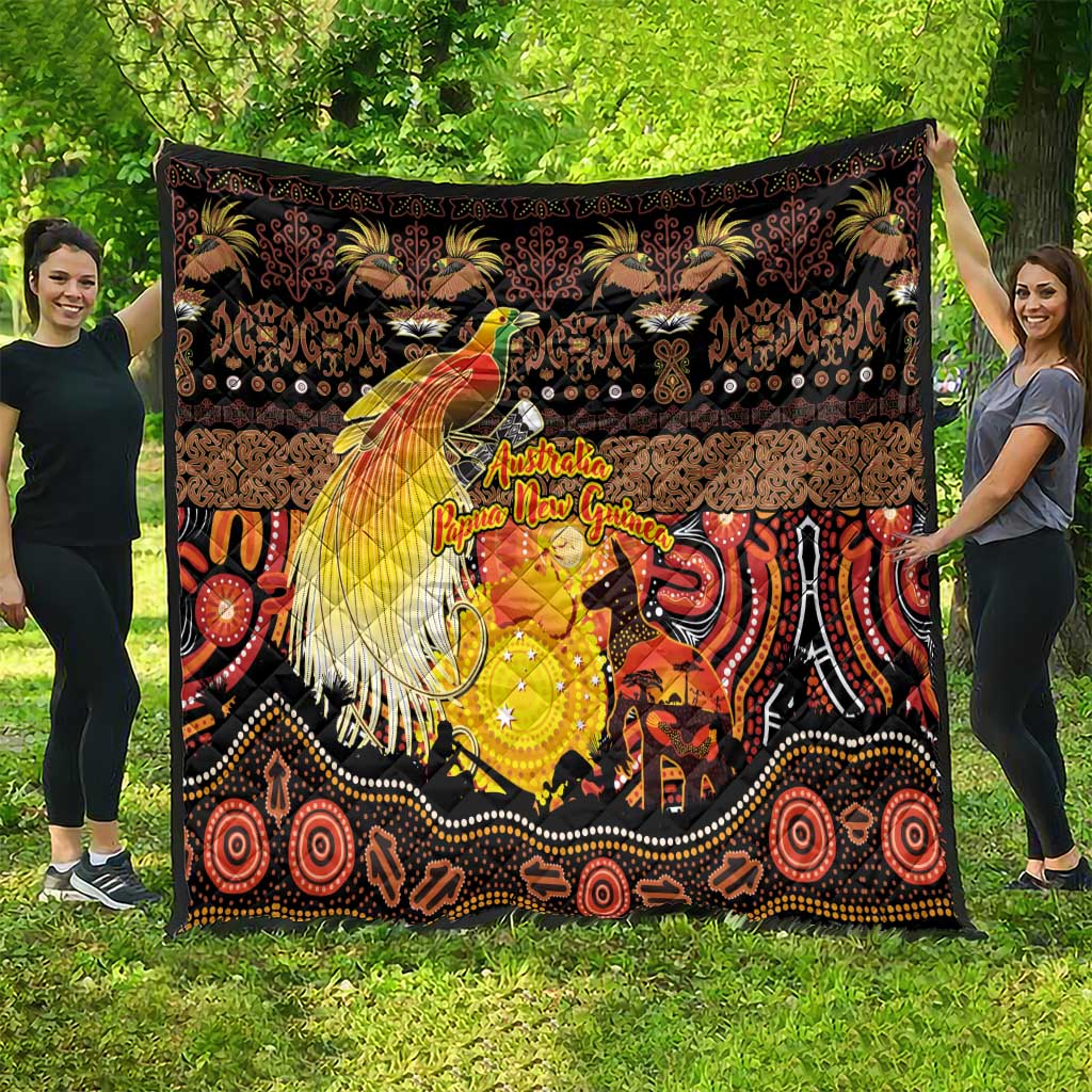 Australia and Papua New Guinea Together Quilt Kangaroo Aboriginal Art and Bird-of-paradise Oro Tribal Motifs - Aussie Hoodie