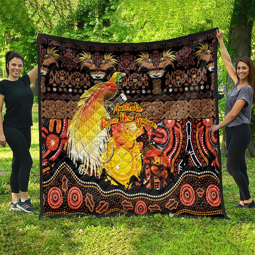 Australia and Papua New Guinea Together Quilt Kangaroo Aboriginal Art and Bird-of-paradise Oro Tribal Motifs - Aussie Hoodie