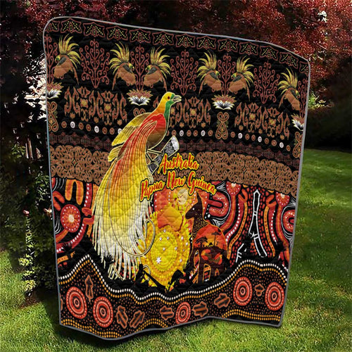 Australia and Papua New Guinea Together Quilt Kangaroo Aboriginal Art and Bird-of-paradise Oro Tribal Motifs - Aussie Hoodie