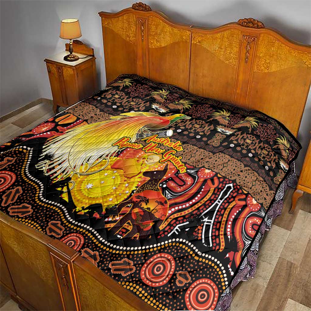 Australia and Papua New Guinea Together Quilt Kangaroo Aboriginal Art and Bird-of-paradise Oro Tribal Motifs - Aussie Hoodie