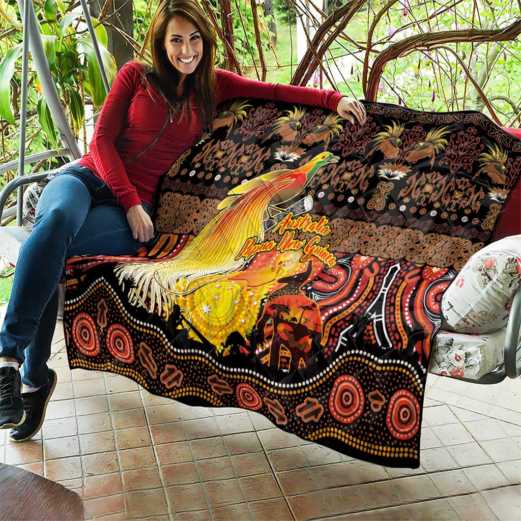 Australia and Papua New Guinea Together Quilt Kangaroo Aboriginal Art and Bird-of-paradise Oro Tribal Motifs - Aussie Hoodie