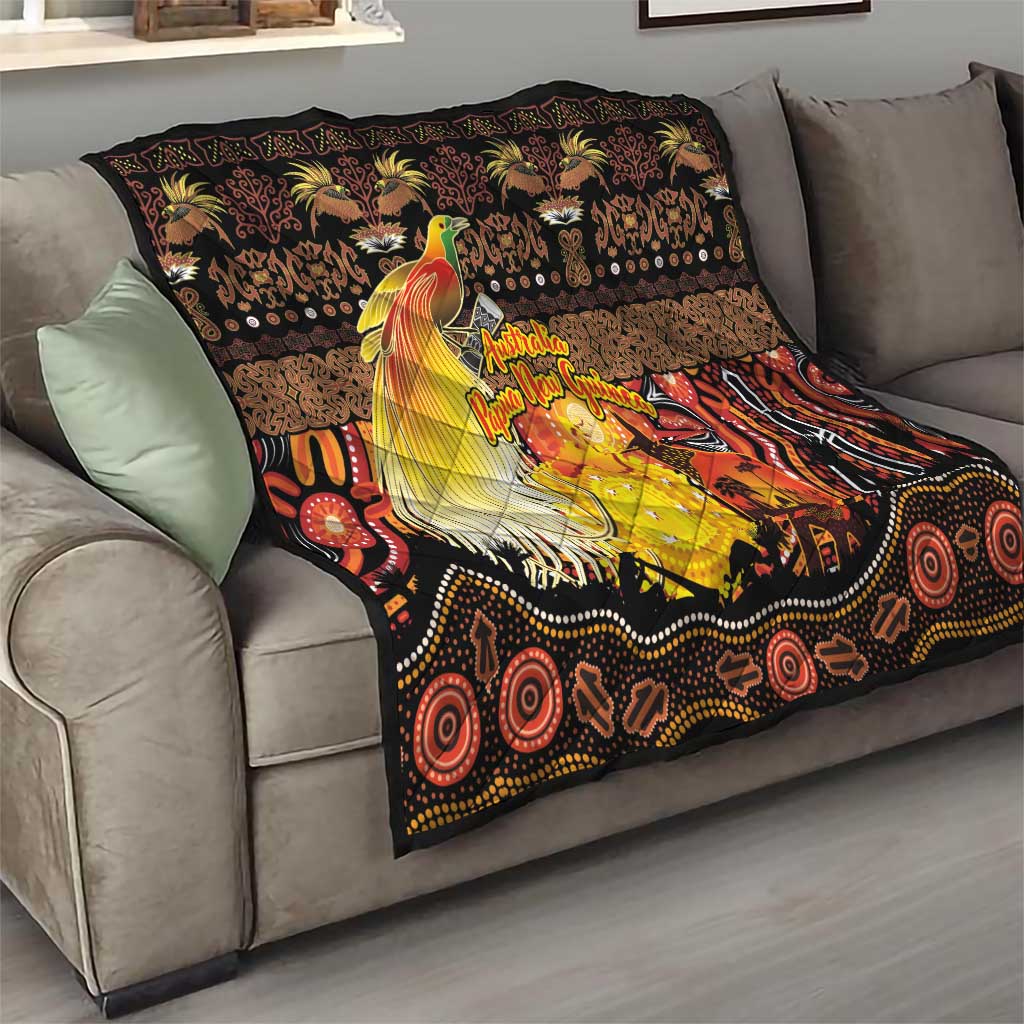 Australia and Papua New Guinea Together Quilt Kangaroo Aboriginal Art and Bird-of-paradise Oro Tribal Motifs - Aussie Hoodie