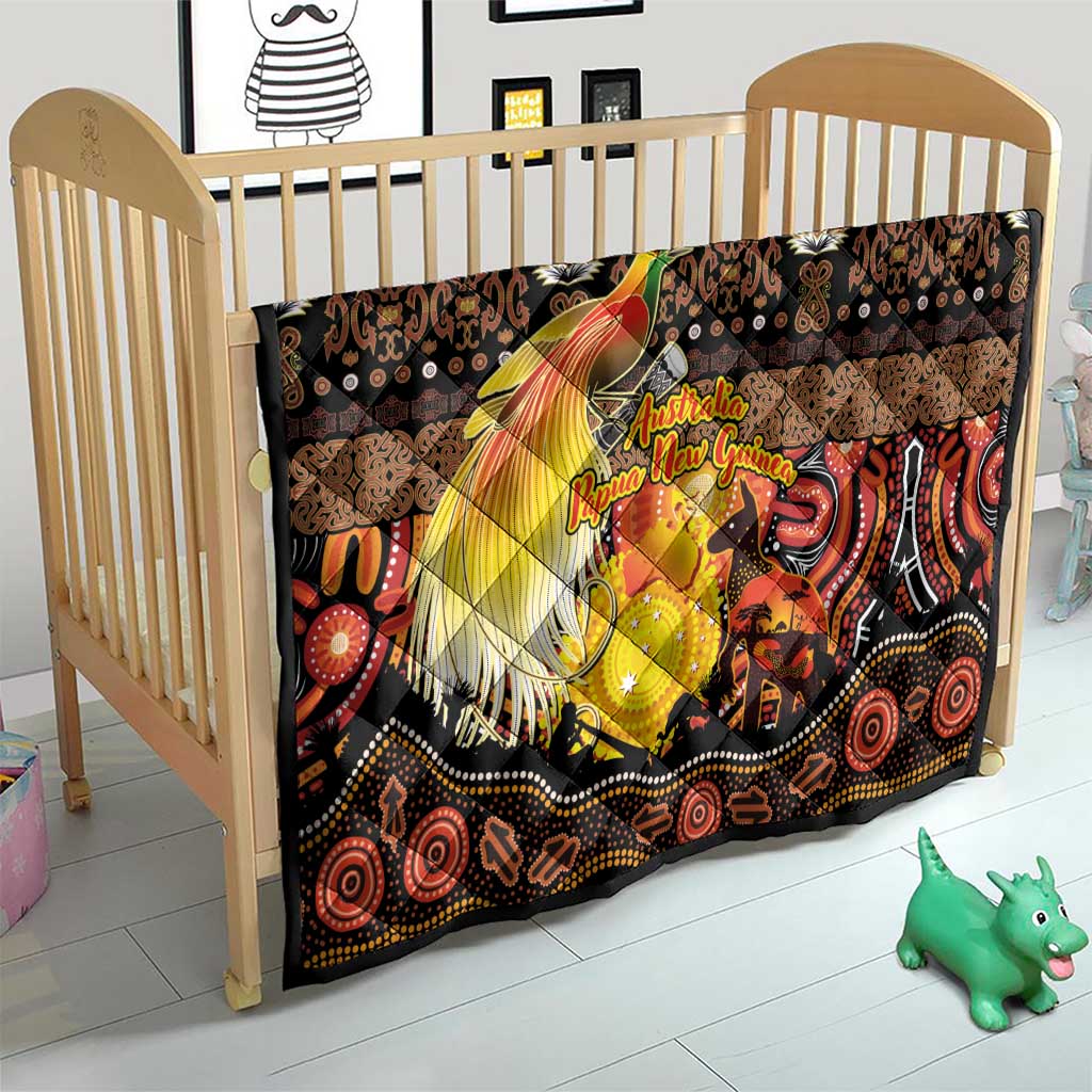 Australia and Papua New Guinea Together Quilt Kangaroo Aboriginal Art and Bird-of-paradise Oro Tribal Motifs - Aussie Hoodie