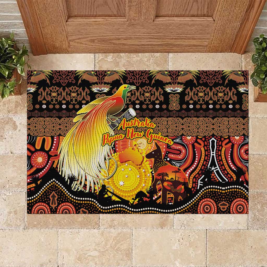 Australia and Papua New Guinea Together Rubber Doormat Kangaroo Aboriginal Art and Bird-of-paradise Oro Tribal Motifs - Aussie Hoodie