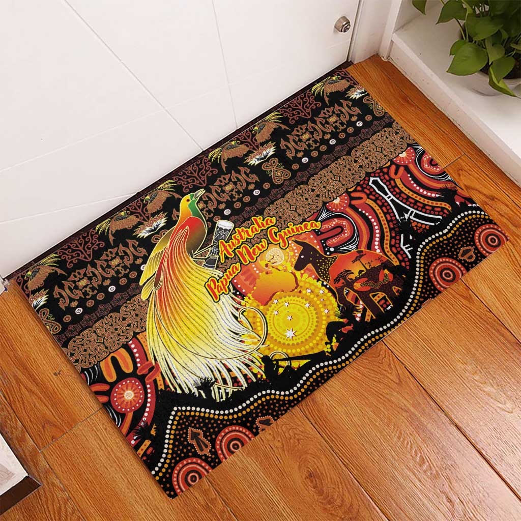 Australia and Papua New Guinea Together Rubber Doormat Kangaroo Aboriginal Art and Bird-of-paradise Oro Tribal Motifs - Aussie Hoodie