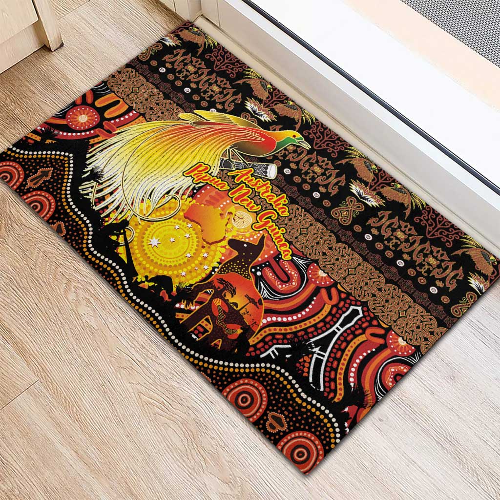 Australia and Papua New Guinea Together Rubber Doormat Kangaroo Aboriginal Art and Bird-of-paradise Oro Tribal Motifs - Aussie Hoodie