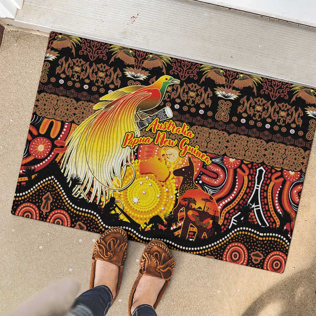 Australia and Papua New Guinea Together Rubber Doormat Kangaroo Aboriginal Art and Bird-of-paradise Oro Tribal Motifs - Aussie Hoodie