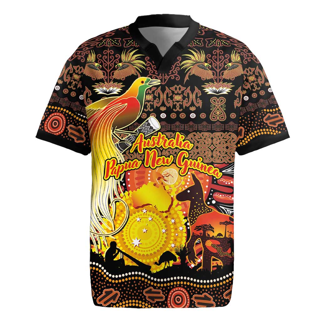 Personalized Australia and Papua New Guinea Together Rugby Jersey Kangaroo Aboriginal Art and Bird-of-paradise Oro Tribal Motifs - Aussie Hoodie