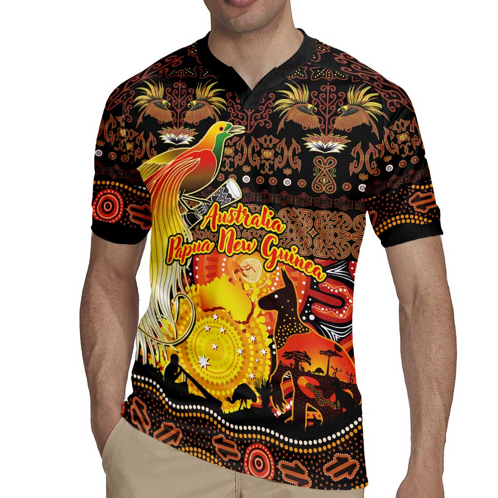Personalized Australia and Papua New Guinea Together Rugby Jersey Kangaroo Aboriginal Art and Bird-of-paradise Oro Tribal Motifs - Aussie Hoodie