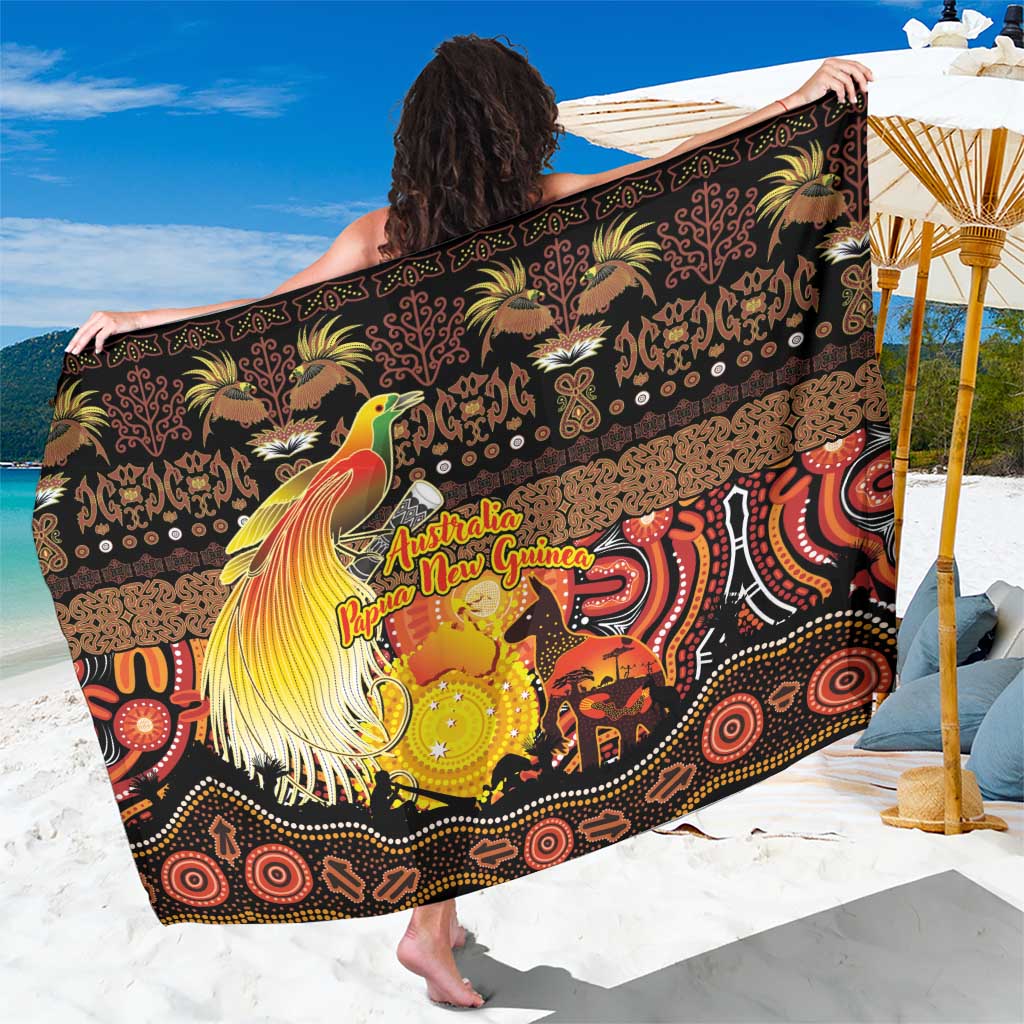 Australia and Papua New Guinea Together Sarong Kangaroo Aboriginal Art and Bird-of-paradise Oro Tribal Motifs - Aussie Hoodie