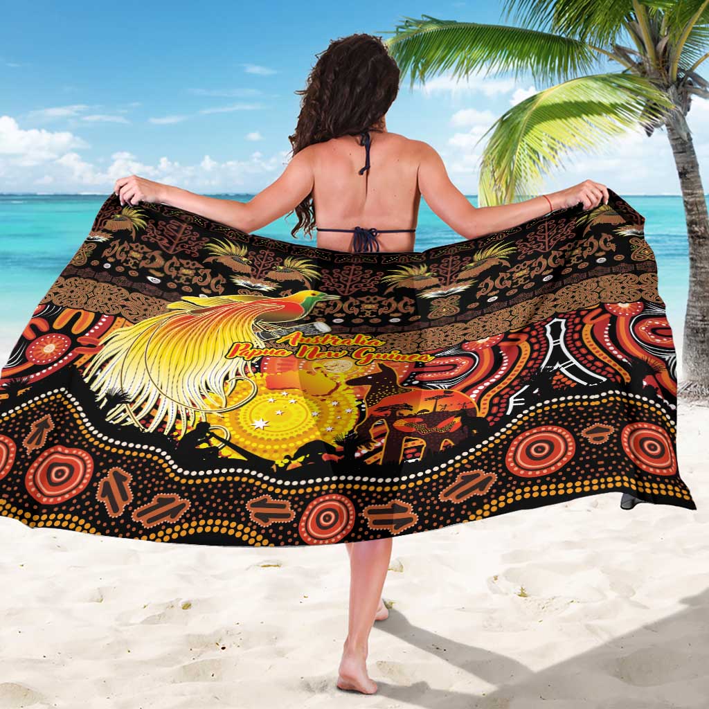 Australia and Papua New Guinea Together Sarong Kangaroo Aboriginal Art and Bird-of-paradise Oro Tribal Motifs - Aussie Hoodie