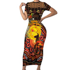 Personalized Australia and Papua New Guinea Together Short Sleeve Bodycon Dress Kangaroo Aboriginal Art and Bird-of-paradise Oro Tribal Motifs - Aussie Hoodie