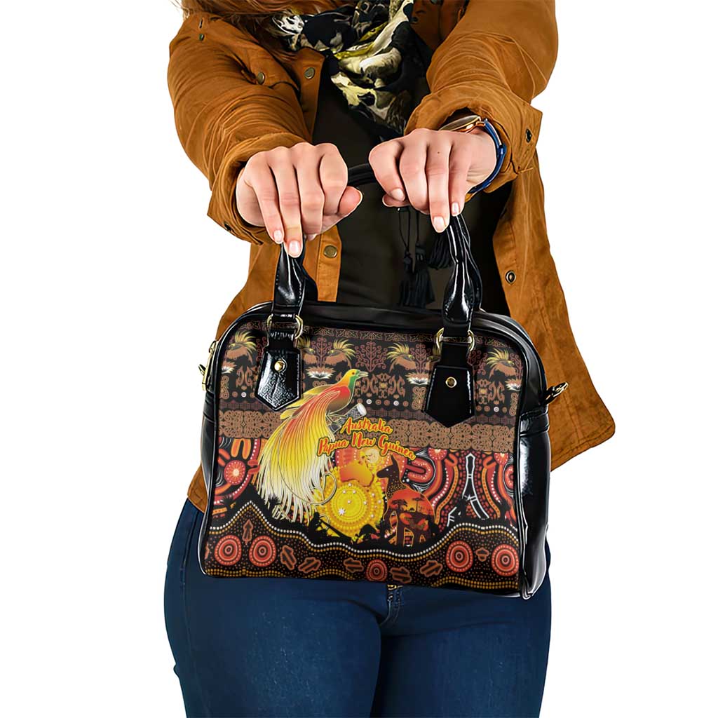 Australia and Papua New Guinea Together Shoulder Handbag Kangaroo Aboriginal Art and Bird-of-paradise Oro Tribal Motifs - Aussie Hoodie