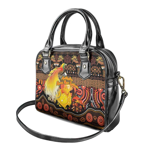 Australia and Papua New Guinea Together Shoulder Handbag Kangaroo Aboriginal Art and Bird-of-paradise Oro Tribal Motifs - Aussie Hoodie