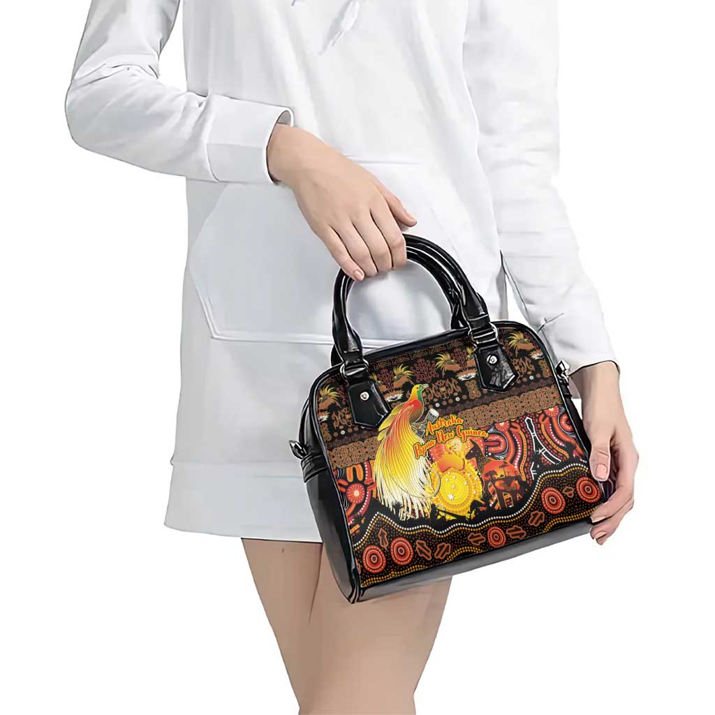 Australia and Papua New Guinea Together Shoulder Handbag Kangaroo Aboriginal Art and Bird-of-paradise Oro Tribal Motifs - Aussie Hoodie