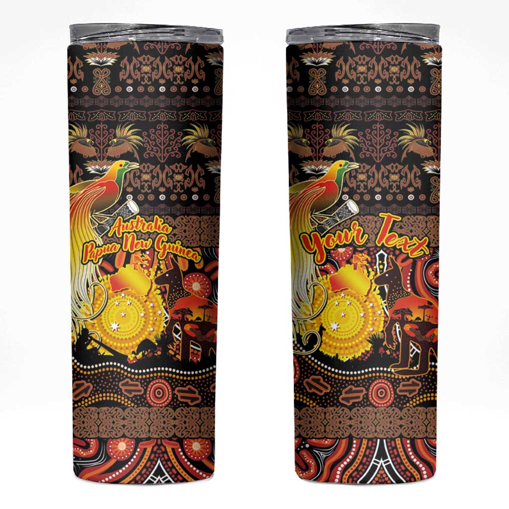 Personalized Australia and Papua New Guinea Together Skinny Tumbler Kangaroo Aboriginal Art and Bird-of-paradise Oro Tribal Motifs - Aussie Hoodie
