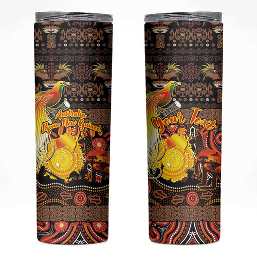 Personalized Australia and Papua New Guinea Together Skinny Tumbler Kangaroo Aboriginal Art and Bird-of-paradise Oro Tribal Motifs - Aussie Hoodie