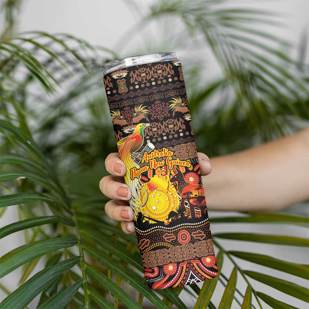 Personalized Australia and Papua New Guinea Together Skinny Tumbler Kangaroo Aboriginal Art and Bird-of-paradise Oro Tribal Motifs - Aussie Hoodie