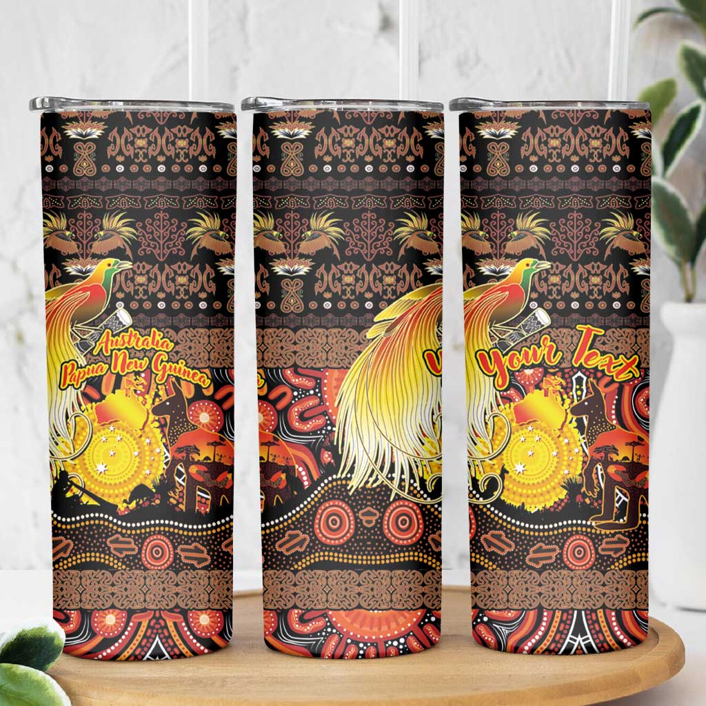 Personalized Australia and Papua New Guinea Together Skinny Tumbler Kangaroo Aboriginal Art and Bird-of-paradise Oro Tribal Motifs - Aussie Hoodie