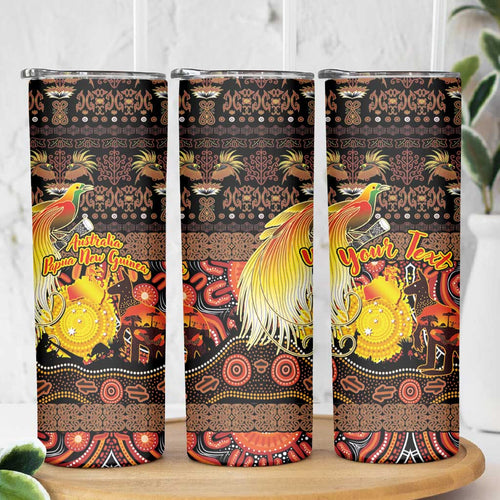 Personalized Australia and Papua New Guinea Together Skinny Tumbler Kangaroo Aboriginal Art and Bird-of-paradise Oro Tribal Motifs - Aussie Hoodie