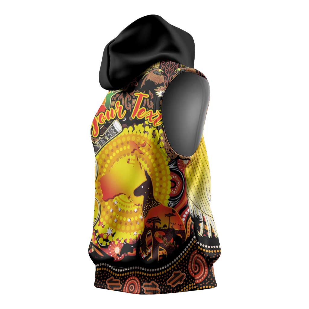 Personalized Australia and Papua New Guinea Together Sleeveless Hoodie Kangaroo Aboriginal Art and Bird-of-paradise Oro Tribal Motifs - Aussie Hoodie
