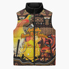 Personalized Australia and Papua New Guinea Together Sleeveless Puffer Jacket Kangaroo Aboriginal Art and Bird-of-paradise Oro Tribal Motifs - Aussie Hoodie