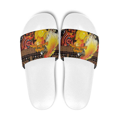 Australia and Papua New Guinea Together Slide Sandals Kangaroo Aboriginal Art and Bird-of-paradise Oro Tribal Motifs - Aussie Hoodie