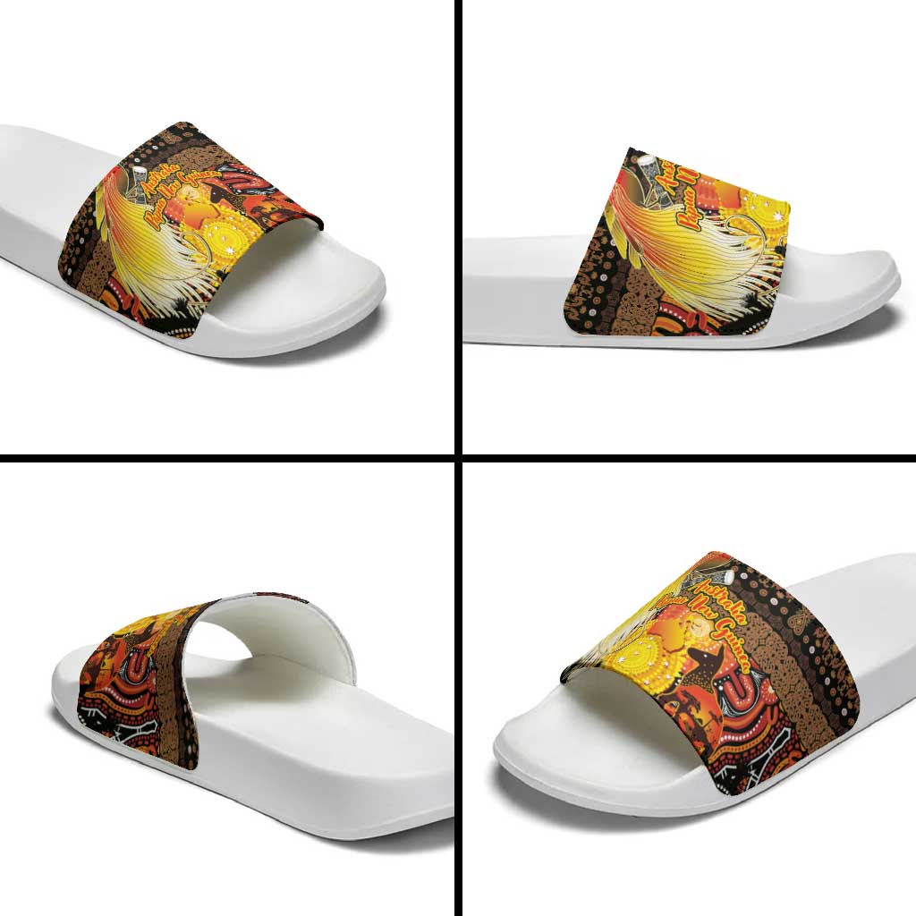 Australia and Papua New Guinea Together Slide Sandals Kangaroo Aboriginal Art and Bird-of-paradise Oro Tribal Motifs - Aussie Hoodie