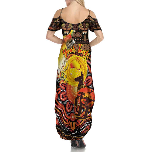 Personalized Australia and Papua New Guinea Together Summer Maxi Dress Kangaroo Aboriginal Art and Bird-of-paradise Oro Tribal Motifs - Aussie Hoodie