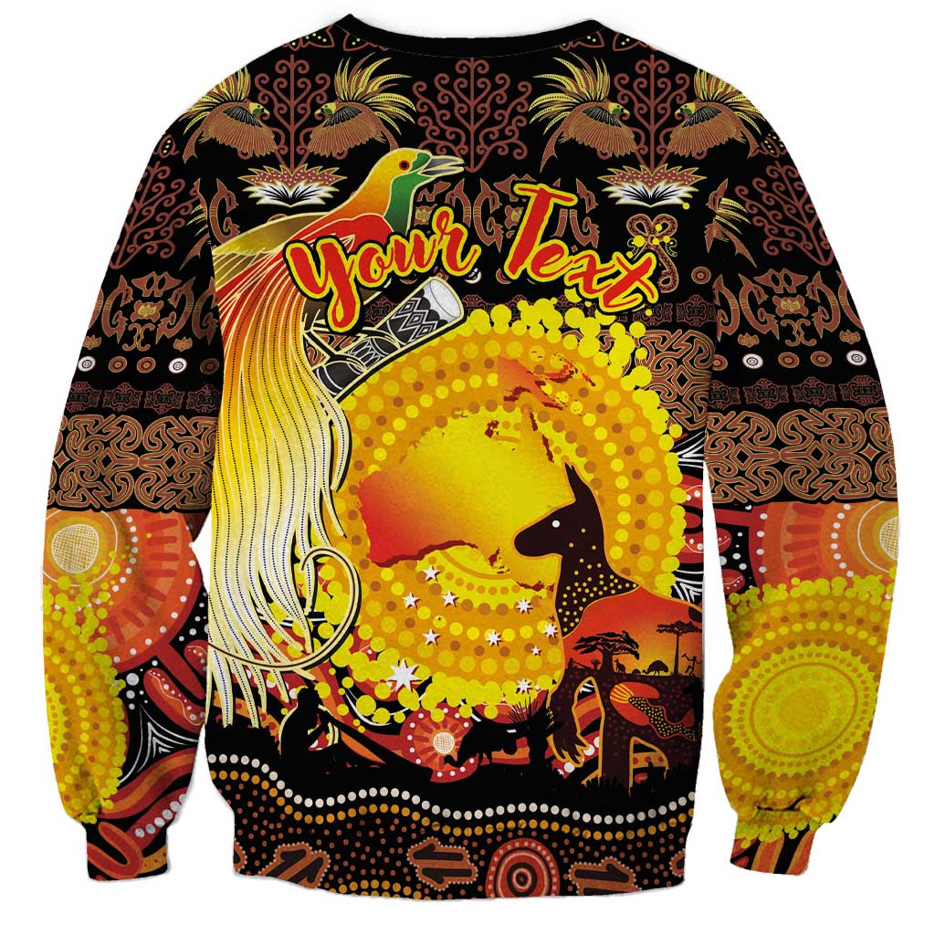 Personalized Australia and Papua New Guinea Together Sweatshirt Kangaroo Aboriginal Art and Bird-of-paradise Oro Tribal Motifs - Aussie Hoodie