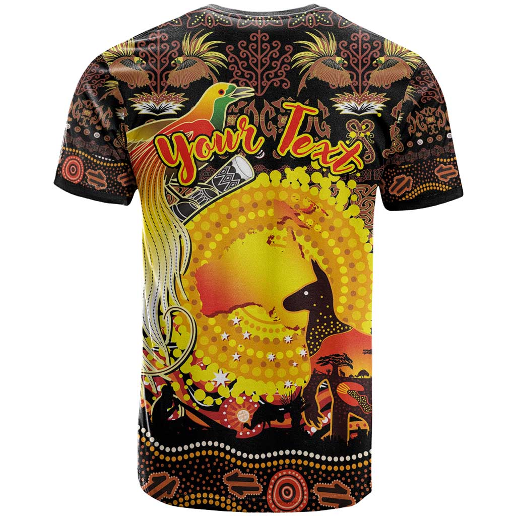 Personalized Australia and Papua New Guinea Together T Shirt Kangaroo Aboriginal Art and Bird-of-paradise Oro Tribal Motifs - Aussie Hoodie
