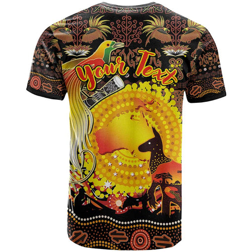 Personalized Australia and Papua New Guinea Together T Shirt Kangaroo Aboriginal Art and Bird-of-paradise Oro Tribal Motifs - Aussie Hoodie