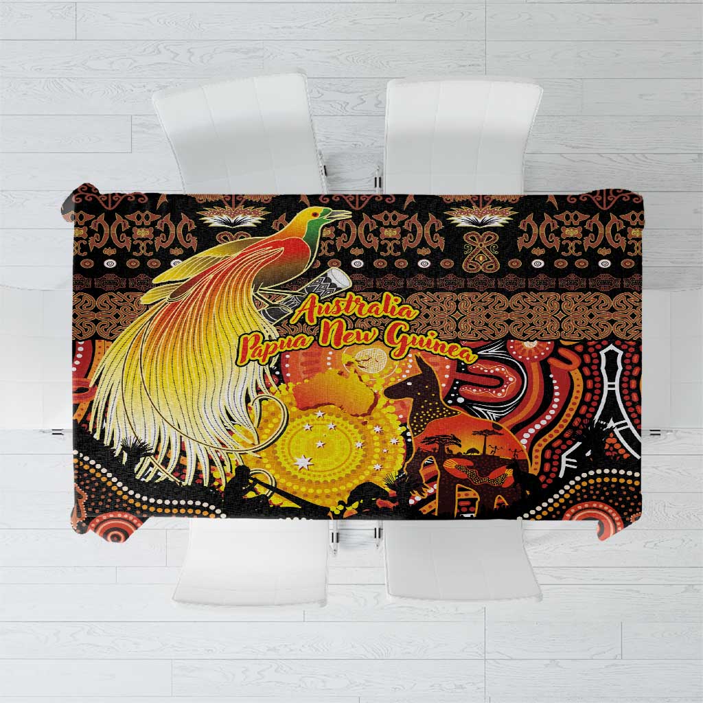 Australia and Papua New Guinea Together Tablecloth Kangaroo Aboriginal Art and Bird-of-paradise Oro Tribal Motifs - Aussie Hoodie