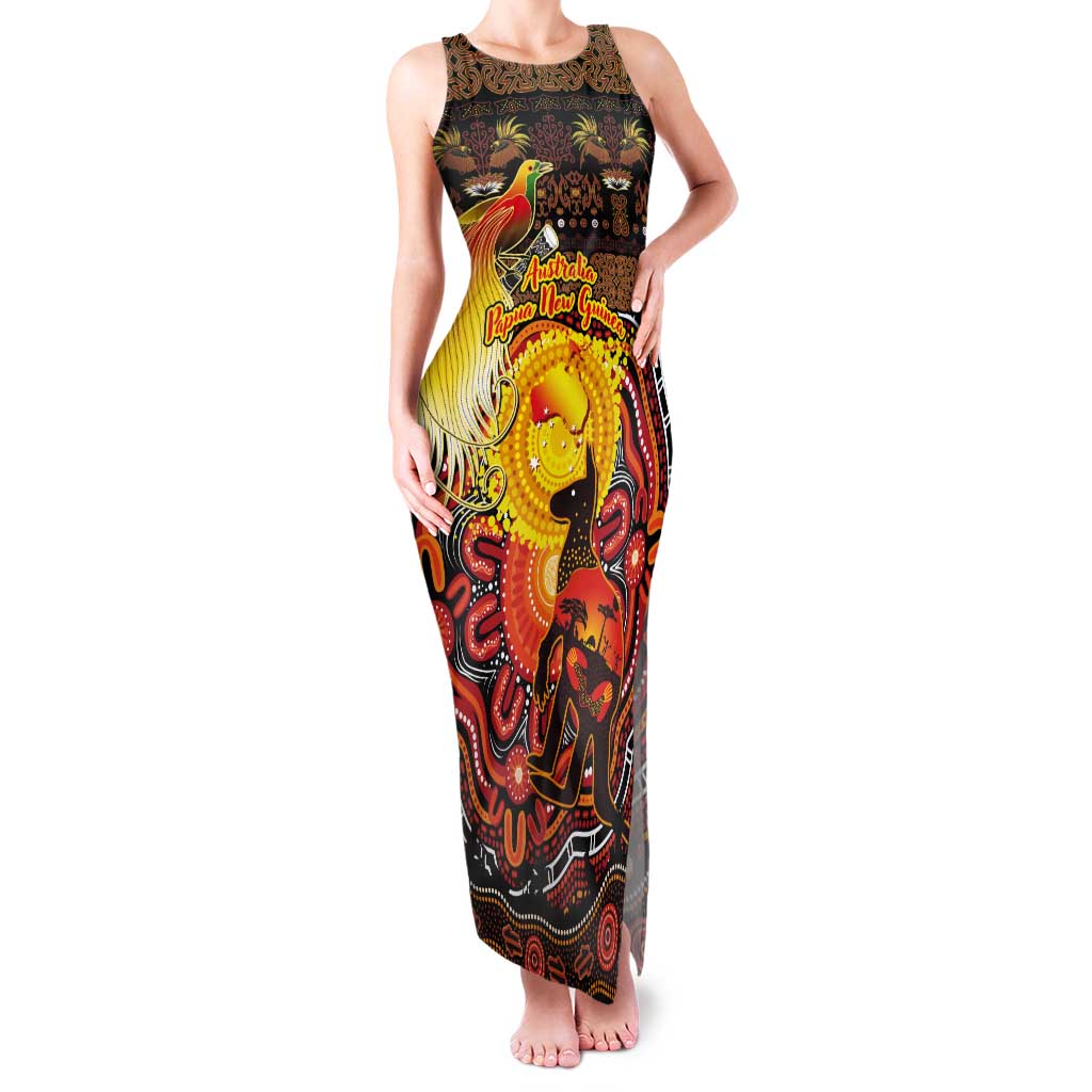 Personalized Australia and Papua New Guinea Together Tank Maxi Dress Kangaroo Aboriginal Art and Bird-of-paradise Oro Tribal Motifs - Aussie Hoodie