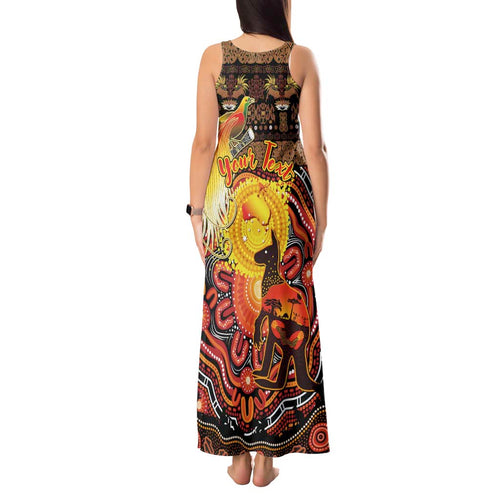 Personalized Australia and Papua New Guinea Together Tank Maxi Dress Kangaroo Aboriginal Art and Bird-of-paradise Oro Tribal Motifs - Aussie Hoodie